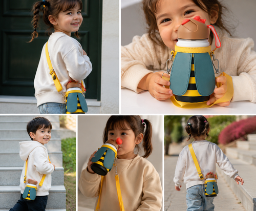 BeeBuddy Kids Water Bottle Carrier Strap with Sleeves